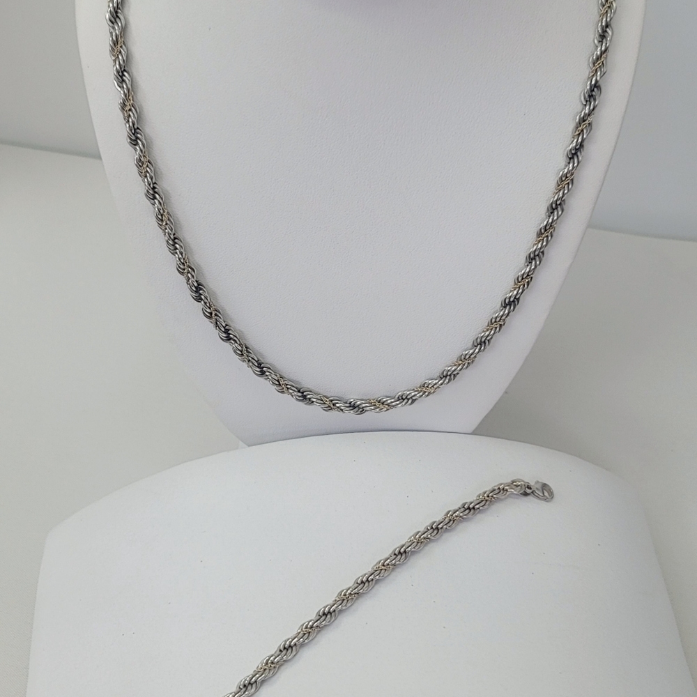 Tiffany & Co. 18kt gold / Sterling Silver rope necklace and matching bracelet
